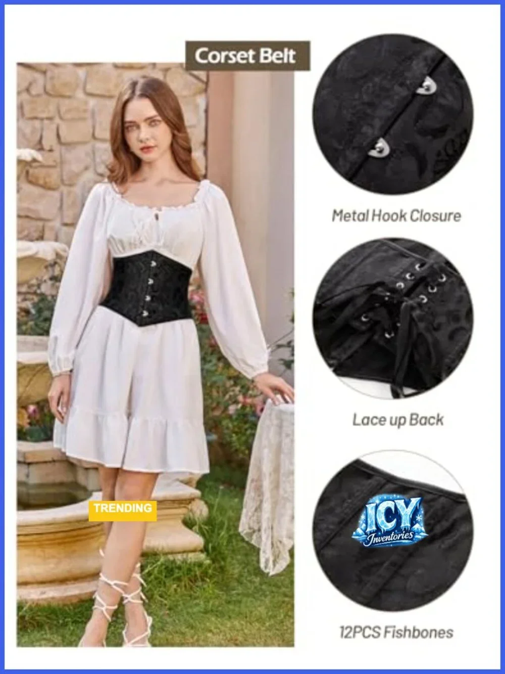 Women's Corset Belt Wide Waistband Fishbone Lace Up Renaissance Waist Cincher